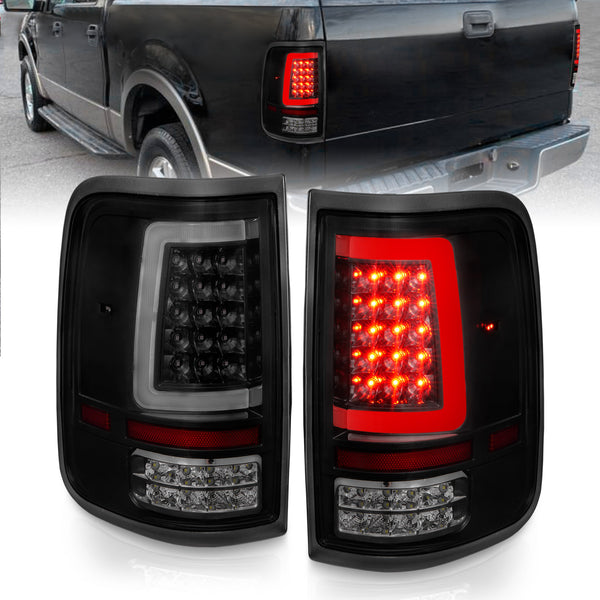 ANZO 2004-2006 Ford F-150 LED Tail Lights w/ Light Bar Black Housing Smoke Lens - 311343 for 2004-2008 Ford F 150 - front vie