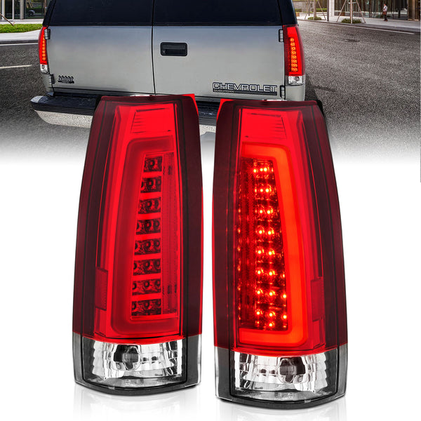 ANZO 1999-2000 Cadillac Escalade LED Taillights Chrome Housing Red/Clear Lens Pair - 311346 for 1994-1997 Chevrolet C2500 - f