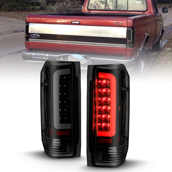 ANZO 1987-1996 Ford F-150 LED Taillights Black Housing Smoke Lens (Pair) - 311351 for 1987-1998 Ford F 250 - front view