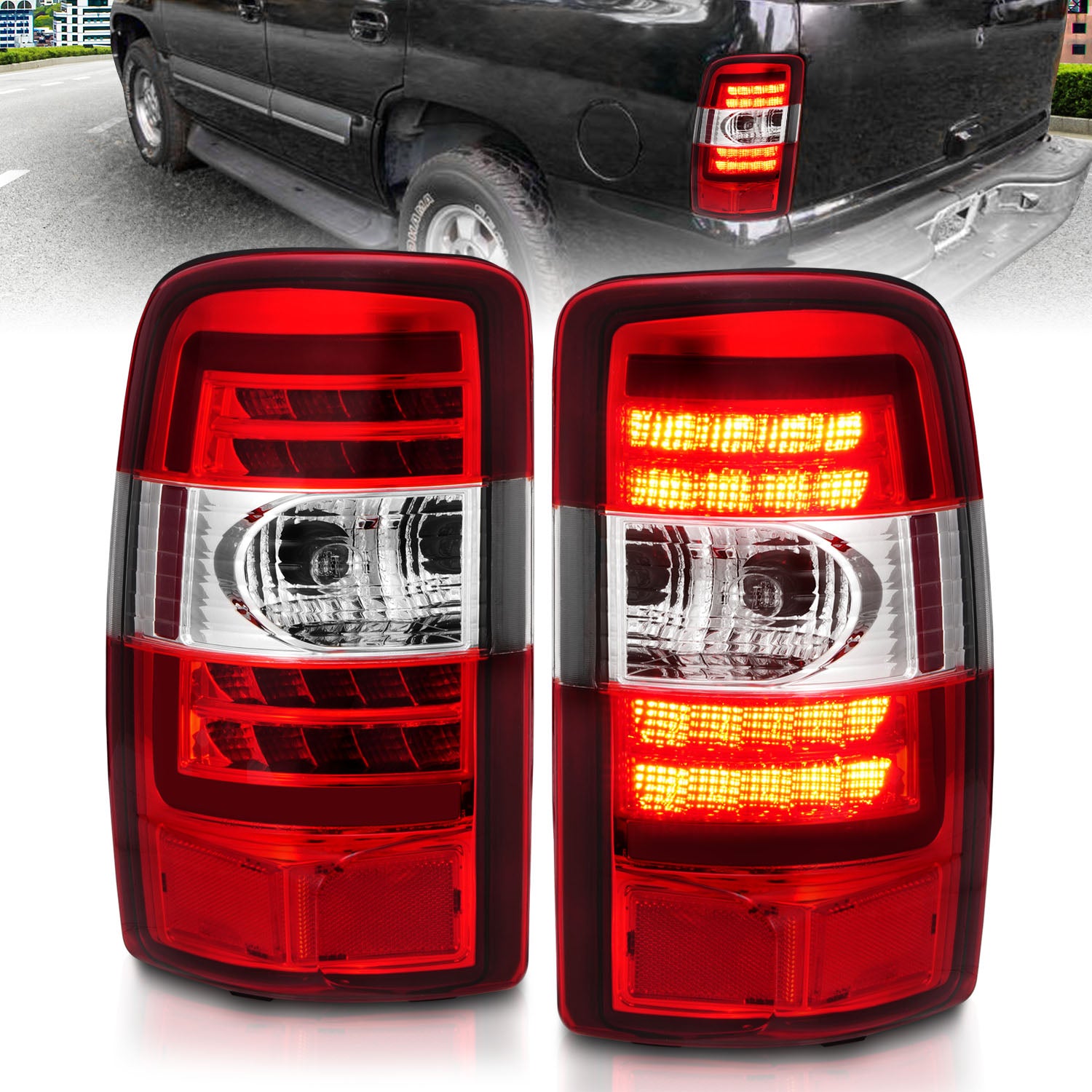 ANZO 2000-2006 Chevrolet Tahoe LED Tail Lights w/ Red Lens Chrome Housing - 311364 for 2000-2006 Chevrolet Suburban 1500 - fr