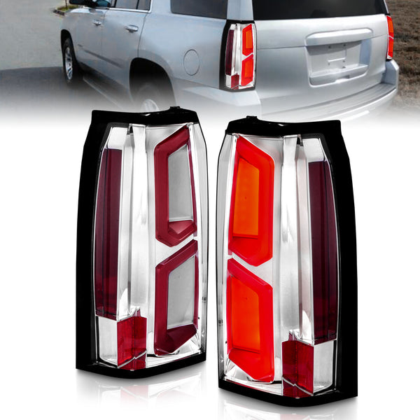 ANZO 2015-2020 Chevrolet Tahoe LED Tail Lights w/ Light Bar Chrome Housing Clear Lens - 311376 for 2015-2020 Chevrolet Suburb
