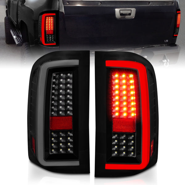 ANZO 2007-2013 Chevrolet Silverado1500/ 2500/ 3500 LED Tail Lights w/ Light Bar Black Housing Smoke - 311381 for 2007-2014 Ch
