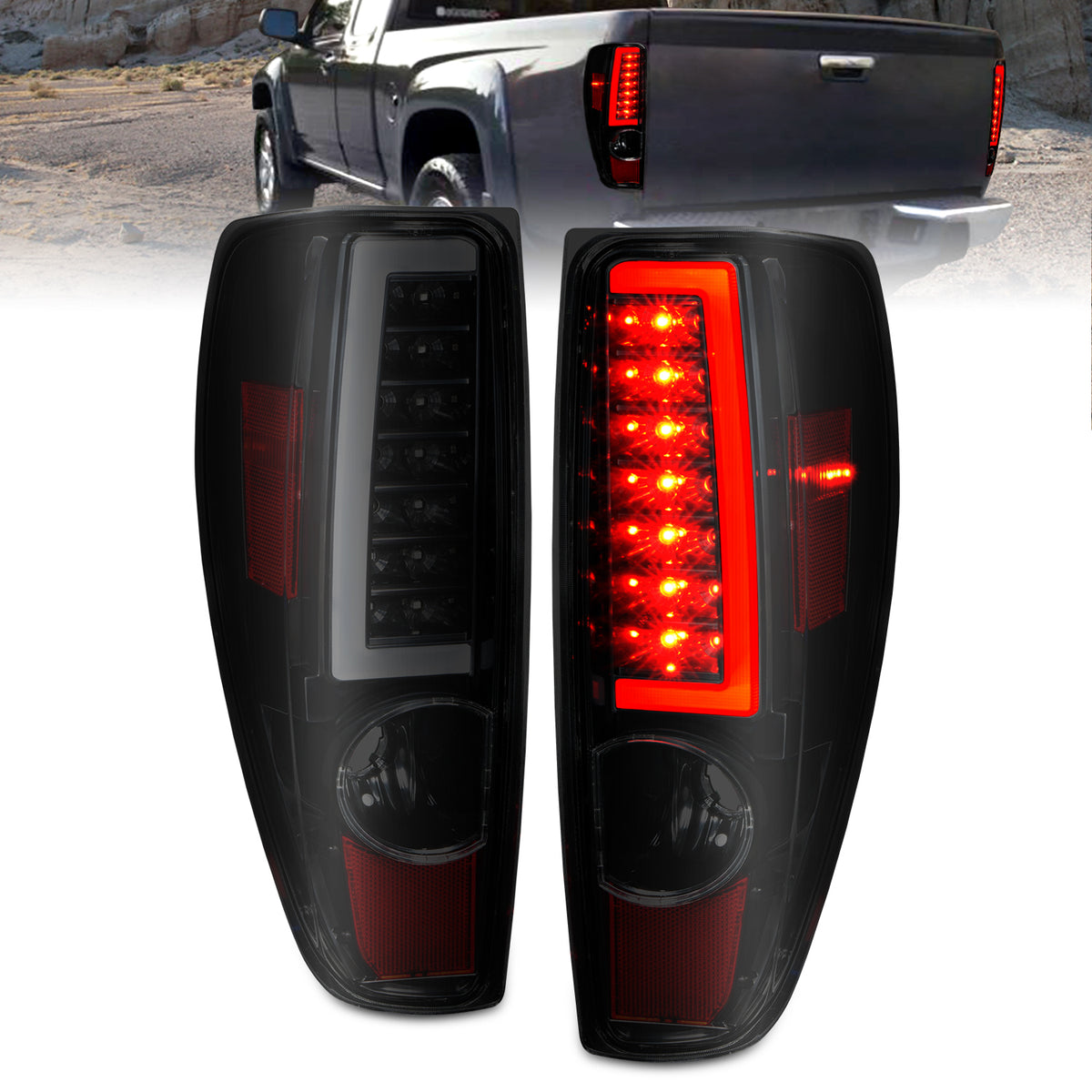 ANZO 2004-2012 Chevrolet Colorado/ GMC Canyon LED Tail Lights w/ Light Bar Black Housing Smoke Lens - 311383 for 2004-2012 Ch