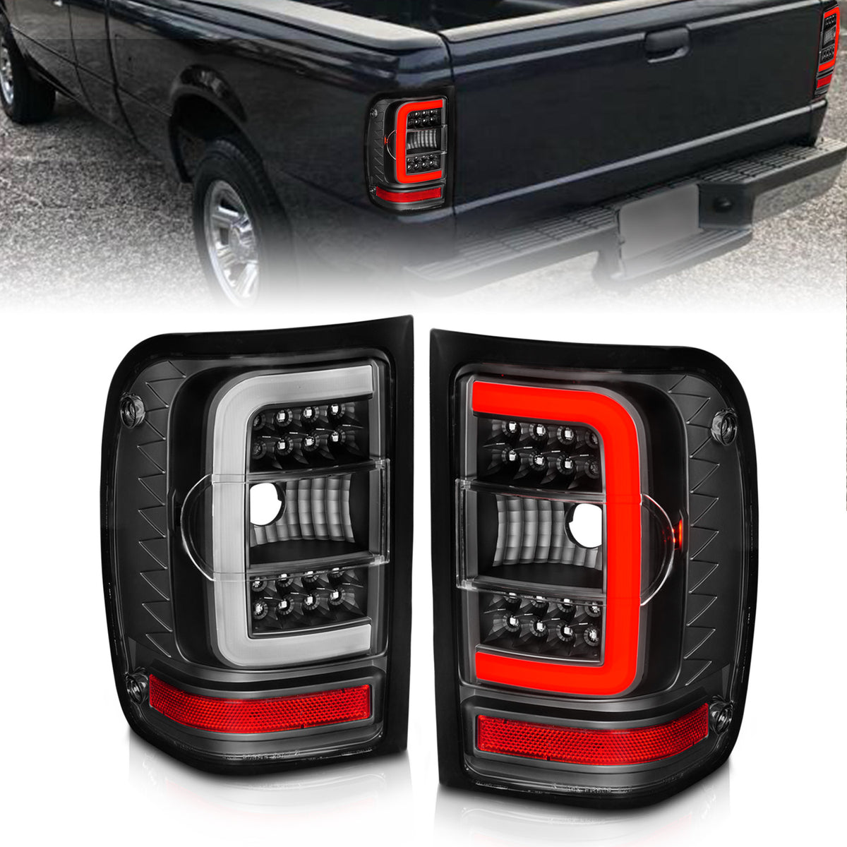 ANZO 2001-2011 Ford  Ranger LED Tail Lights w/ Light Bar Black Housing Clear Lens - 311390 for 2001-2011 Ford Ranger - front 