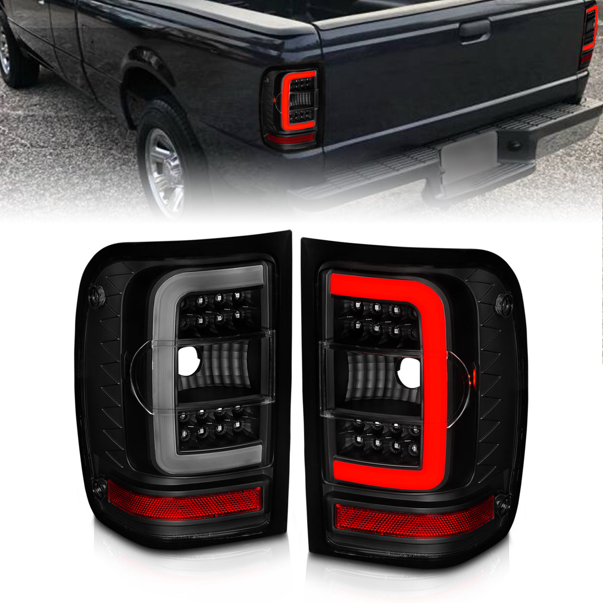 ANZO 01-11 Ford Ranger LED Taillights - Black Housing w/ Smoke Lens & Light Bar - 311391 for 2001-2011 Ford Ranger - front vi