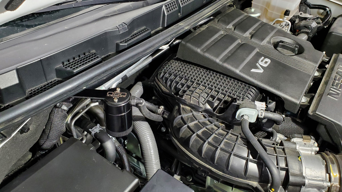 J&L 2022-2025 Nissan Frontier 3.8L V6 Passenger Side Oil Separator 3.0 - Black Anodized - 3113P-B