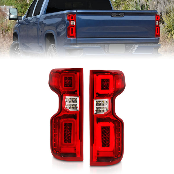 Anzo 19-21 Chevy Silverado Full LED Tailights Chrome Housing Red/Clear Lens G2 (w/C Light Bars) - 311416 for 2019-2024 Chevro