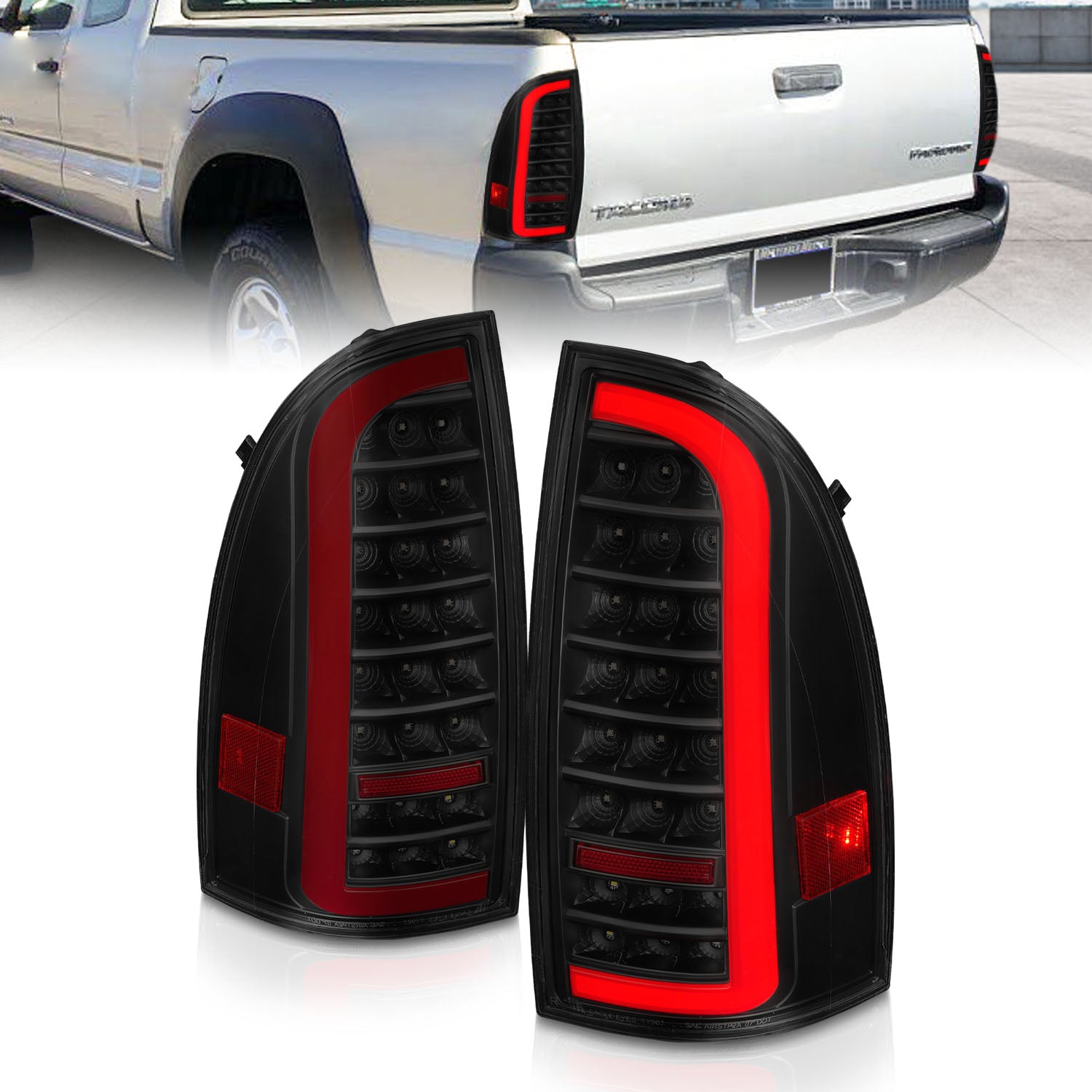 ANZO 05-15 Toyota Tacoma Full LED Tail Lights w/Light Bar Sequential Black Housing Smoke Lens - 311428 for 2005-2015 Toyota T