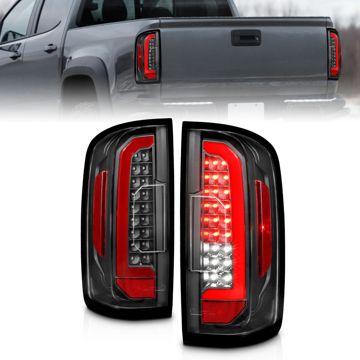 ANZO 15-21 Chevrolet Colorado Full LED Tail Lights w/ Red Lightbar Black Housing Clear Lens - 311432 for 2015-2022 Chevrolet 