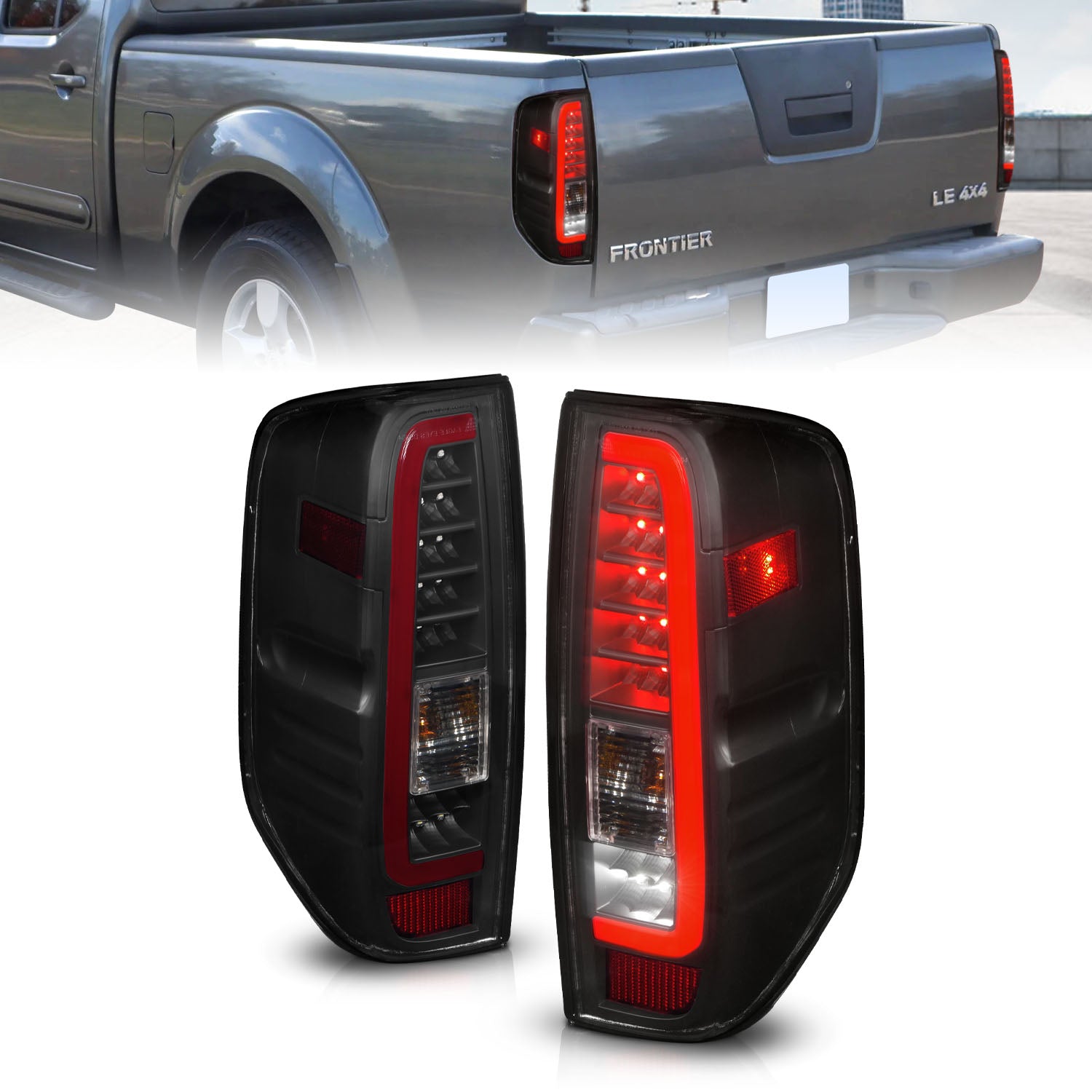 ANZO 2005-2021 Nissan Frontier LED Taillights Black Housing/Smoke Lens - 311444 for 2005-2021 Nissan Frontier - front view