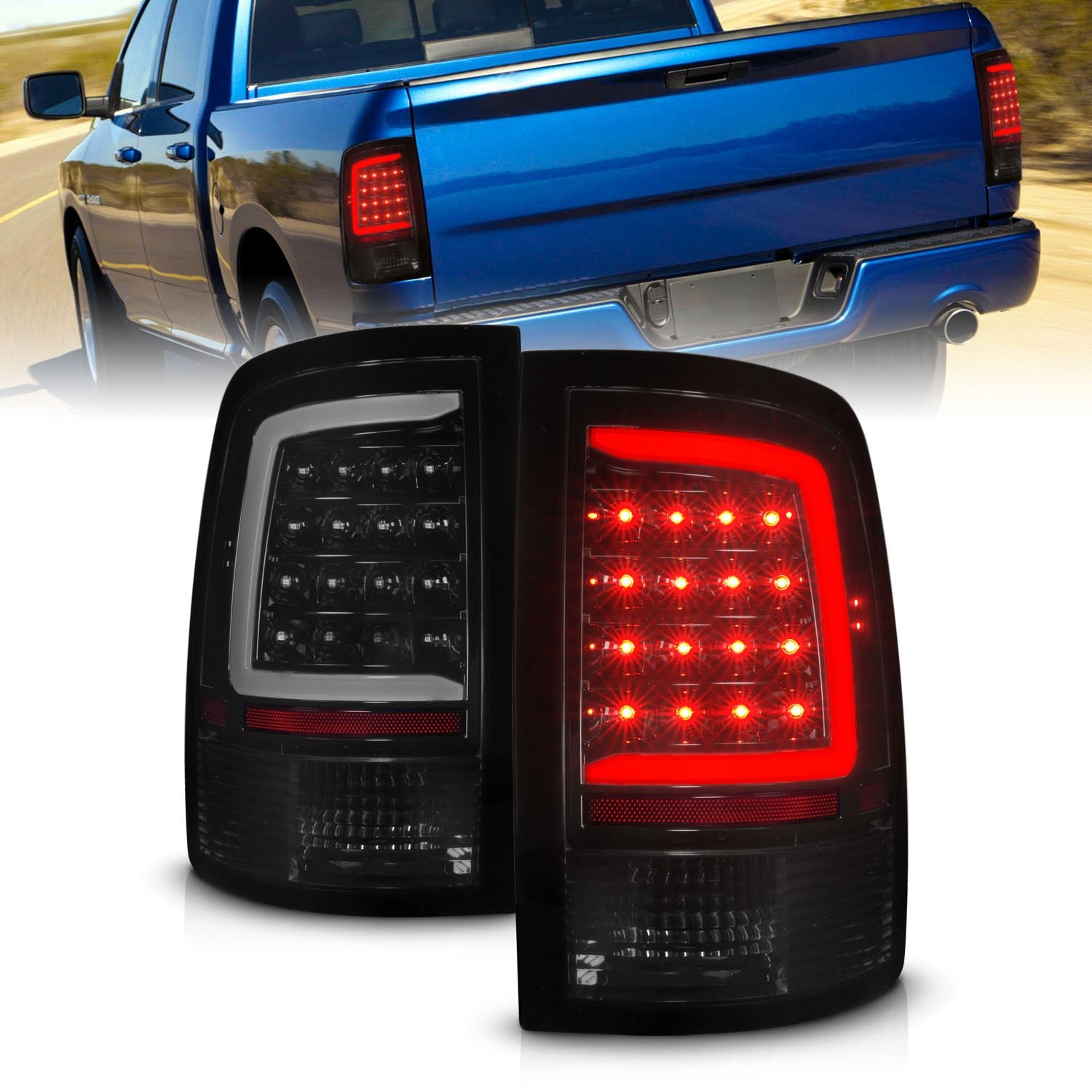 ANZO 09-18 Dodge Ram 1500 Full LED Tailights w/ Sequential Black Housing/Smoke Lens - 311453 for 2019-2023 Ram 1500 Classic -
