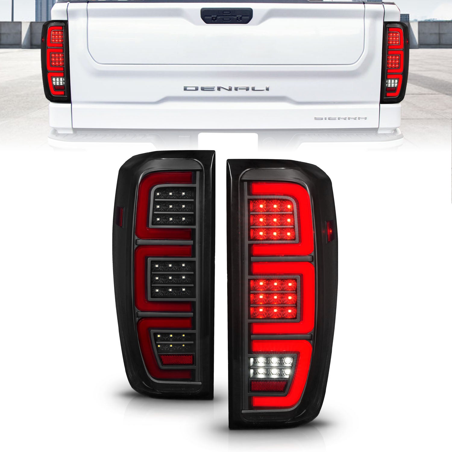 Anzo 19-23 GMC Sierra 1500/2500HD/3500HD Smoke Black Replacement Full LED Bar Tail Light - 311460 for 2019-2024 GMC Sierra 15
