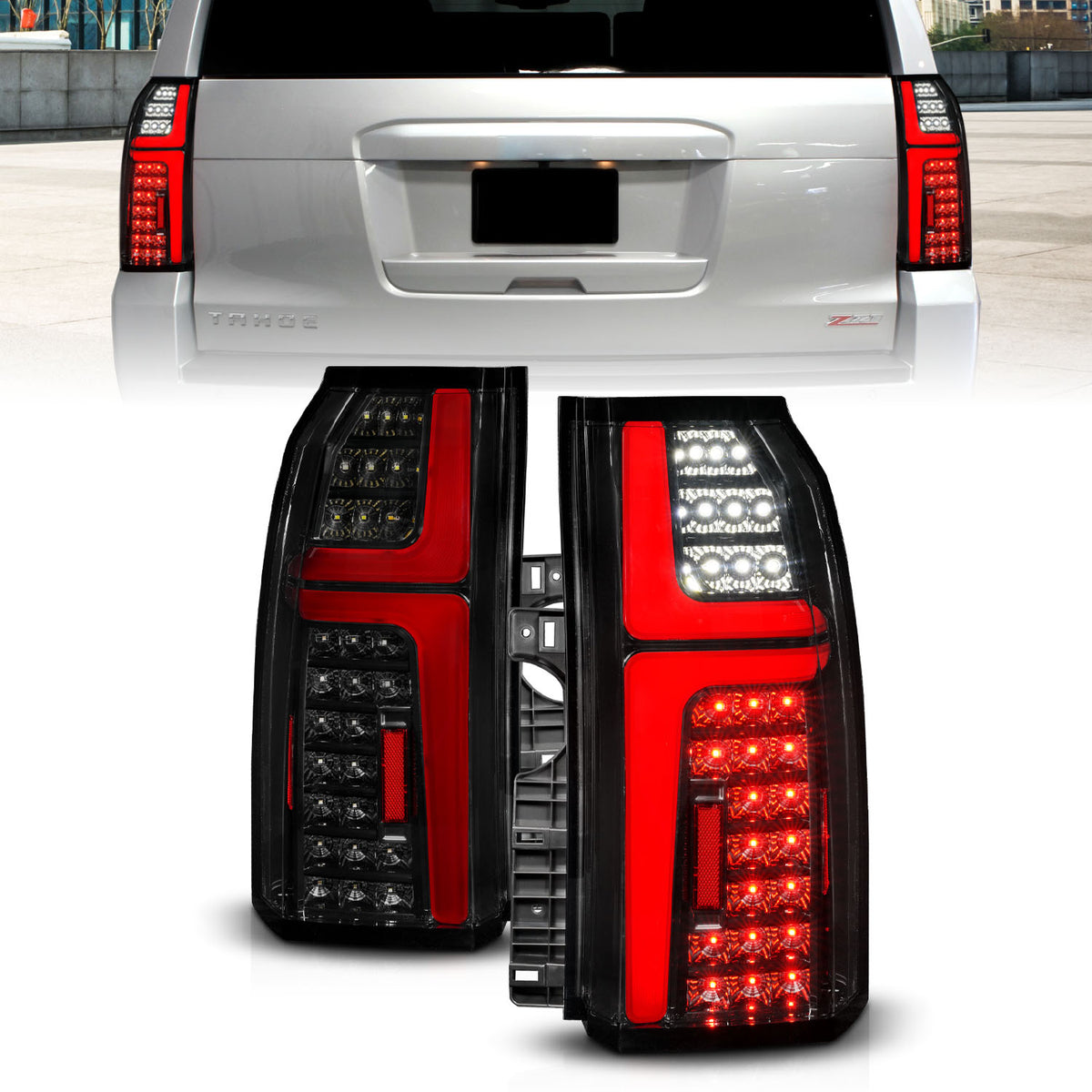 ANZO 15-20 Chevrolet Tahoe Sequential LED Tube Taillights Black - 311468 for 2015-2020 Chevrolet Suburban - front view