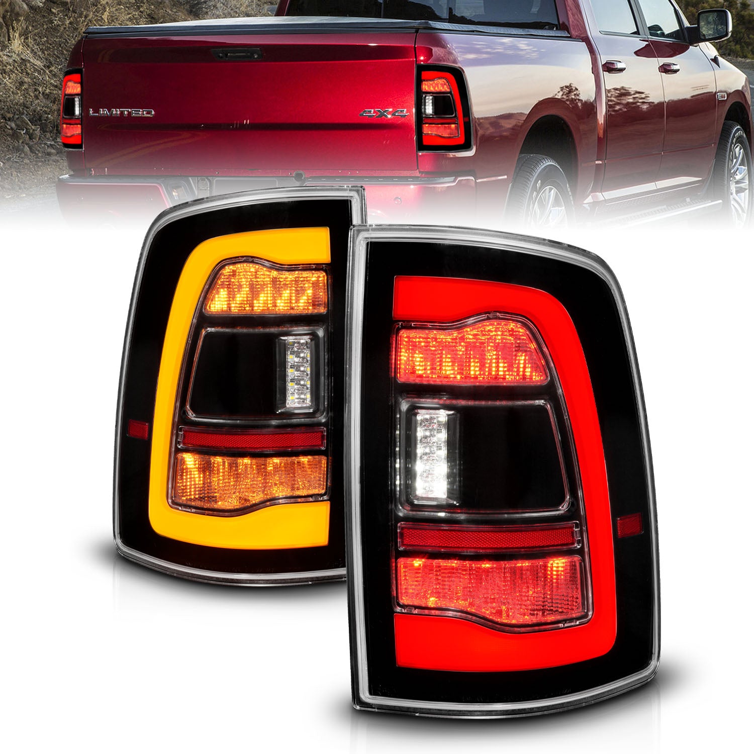 ANZO 09-18 Dodge Ram 1500 Sequential LED Taillights Black w/Switchback Amber Signal - 311471 for 2019-2023 Ram 1500 Classic -