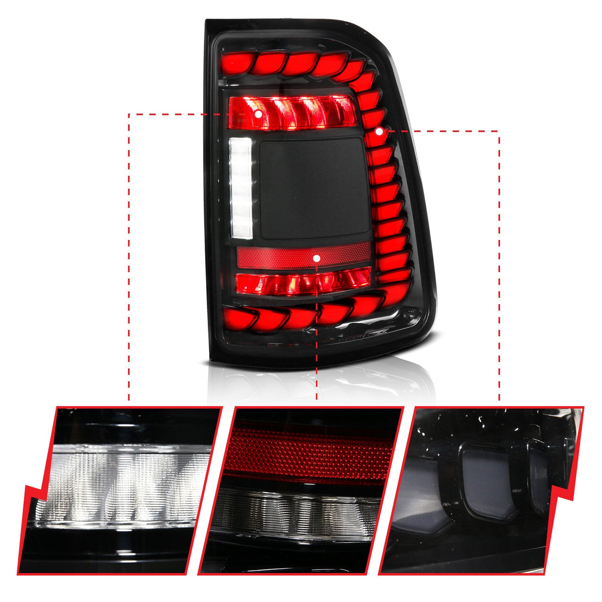RAM 1500 19-24 FULL LED TAIL LIGHTS BLACK CLEAR LENS W/ SEQUENTIAL SIGNAL (FOR FACTORY LED MODELS ONLY)