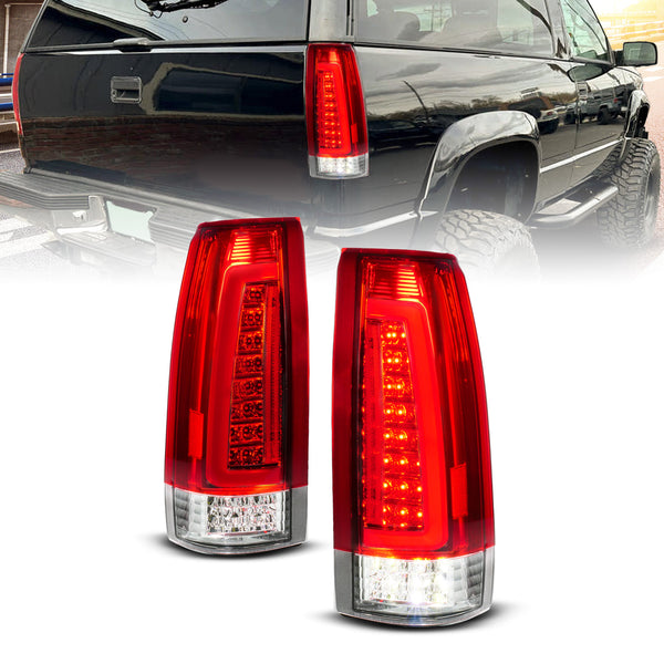 ANZO 88-99 Chevy C/K1500/2500/3500 Full LED Light Tube Taillights Chrome Housing Red/Clear Lens - 311484 for 1988-2000 Chevro