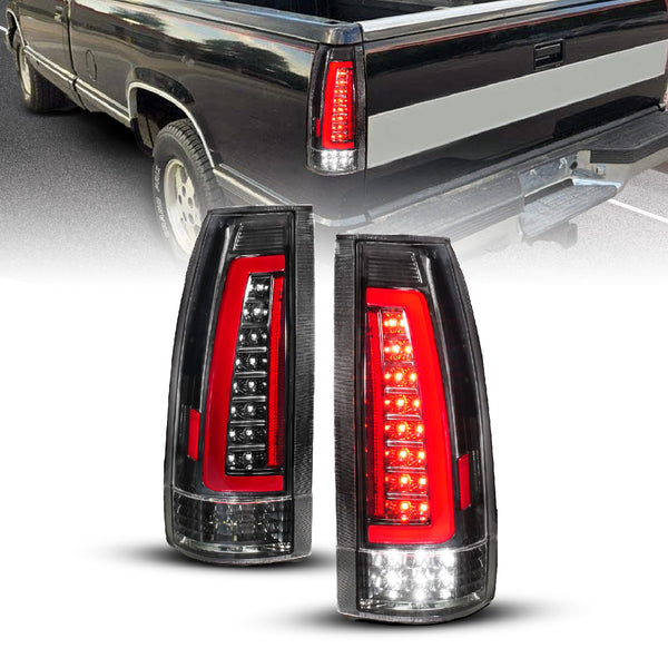 ANZO 88-99 Chevy/GMC C/K1500/2500/3500 Full LED Light Tube Taillights Black Housing Clear Lens - 311485 for 1988-2000 Chevrol