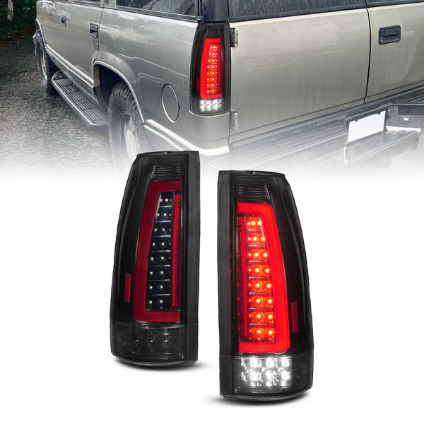 ANZO 88-99 Chevy/GMC C/K1500/2500/3500 Full LED Light Tube Taillights Black Housing Smoke Lens - 311486 for 1988-2000 Chevrol
