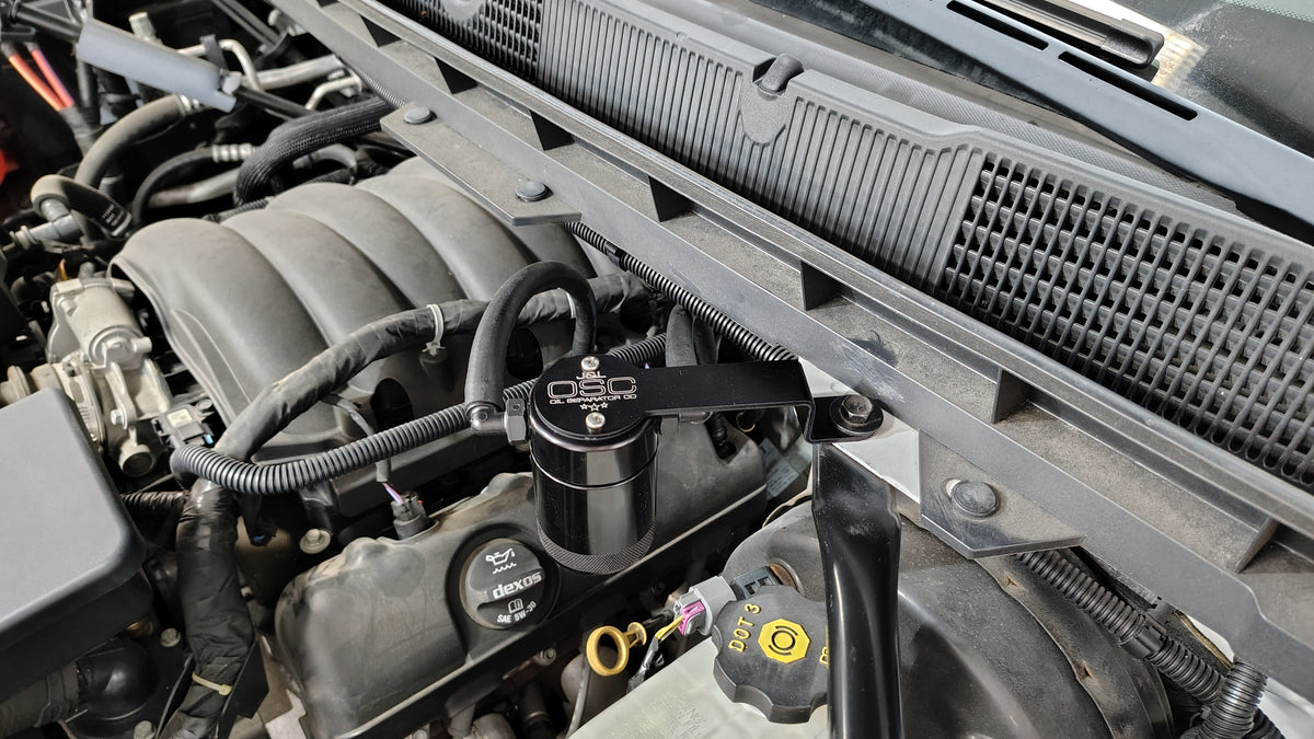 J&L 14-18 Chevy Silverado 1500 / 14-18 GMC Sierra 1500 4.3L V6 Oil Separator - Black Anodized - 3123D-B