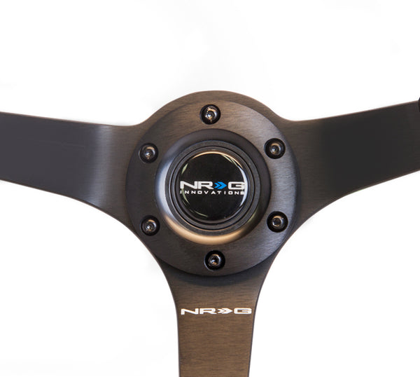 NRG Reinforced Steering Wheel (350mm / 3in. Deep) Blk Suede w/Blk BBall Stitch (Odi Bakchis Edition) - RST-036MB-S - front view