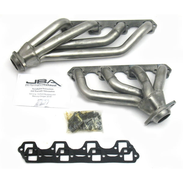 JBA 65-73 Ford Mustang 351W SBF 1-5/8in Primary Raw 409SS Mid Length Header - 1653S for 1964-1973 Ford Mustang - front view