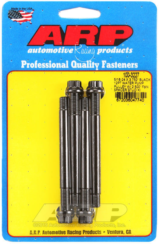 ARP 5/16-24 X 3.750 black 12pt water pump pulley w/ 2.500in fan spacer stud kit - 100-3227