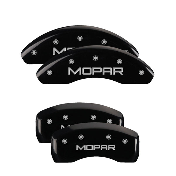 MGP 4 Caliper Covers Engraved Front &amp; Rear MOPAR Black finish silver ch - 32001SMOPBK