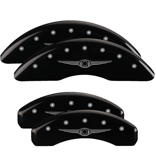 MGP 4 Caliper Covers Engraved Front &amp; Rear Style 1/Chrysler Wing Black finish silver ch - 32002SCW1BK