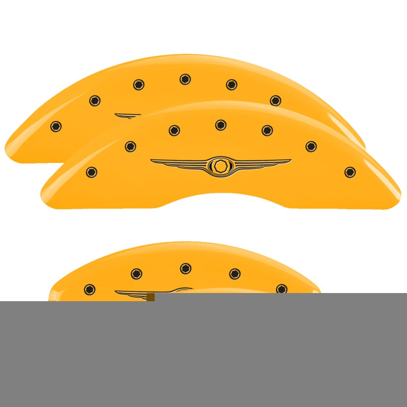 MGP 4 Caliper Covers Engraved F &amp; R Chrysler Wing Yellow Finish Black Char 2004 Chrysler Pacifica - 32002SCW1YL