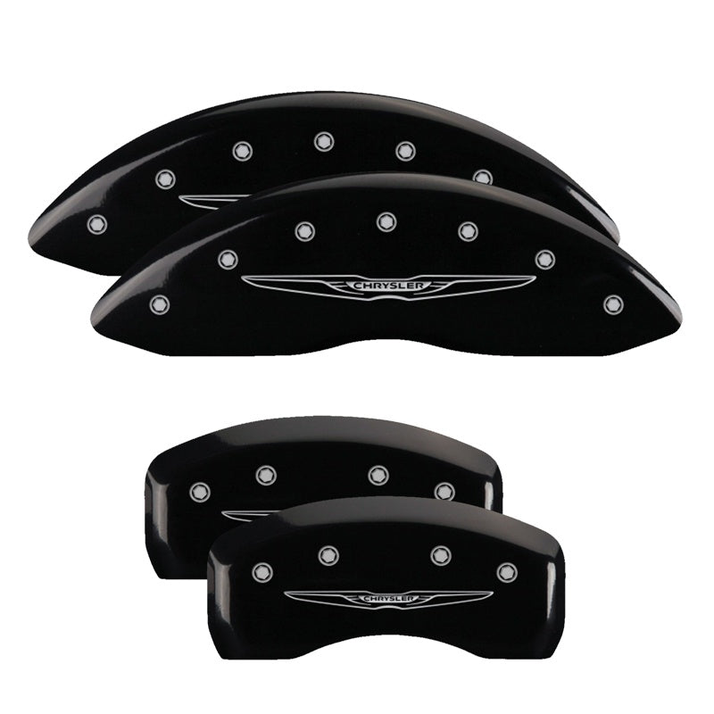 MGP 4 Caliper Covers Engraved Front &amp; Rear Style 2/Chrysler Wing Black finish silver ch - 32003SCW2BK