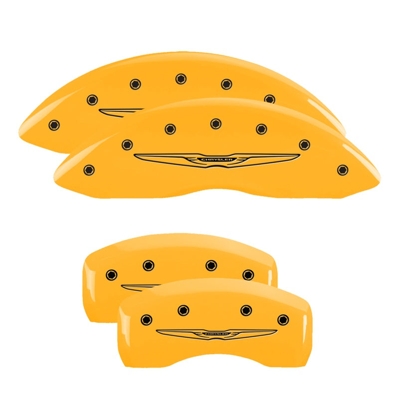 MGP 4 Caliper Covers Engraved Front &amp; Rear Style 2/Chrysler Wing Yellow finish black ch - 32003SCW2YL