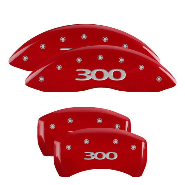 MGP 4 Caliper Covers Engraved Front &amp; Rear 300 Red finish silver ch - 32004S300RD