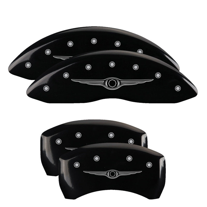 MGP 4 Caliper Covers Engraved Front &amp; Rear Style 1/Chrysler Wing Black finish silver ch - 32004SCW1BK
