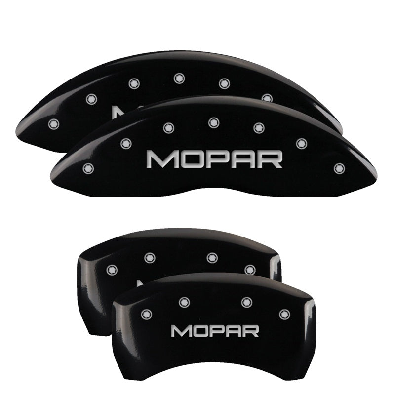 MGP 4 Caliper Covers Engraved Front &amp; Rear MOPAR Black finish silver ch - 32004SMOPBK
