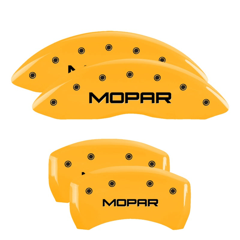 MGP 4 Caliper Covers Engraved Front &amp; Rear Mopar Yellow Finish Black Char 2005 Chrysler 300 - 32004SMOPYL