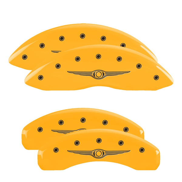 MGP 4 Caliper Covers Engraved F &amp; R Chrysler Wing Yellow Finish Black Char 2009 Chrysler Aspen - 32009SCW1YL