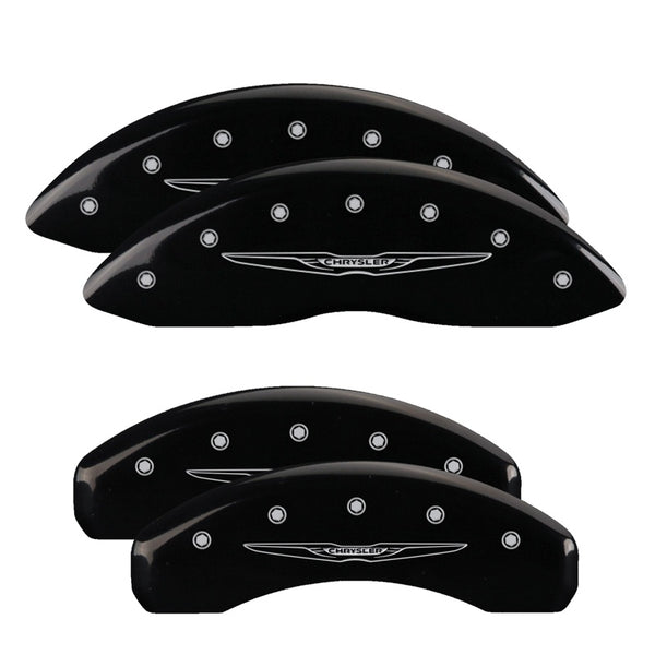 MGP 4 Caliper Covers Engraved Front &amp; Rear Style 2/Chrysler Wing Black finish silver ch - 32009SCW2BK