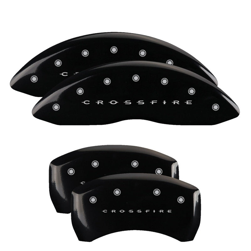 MGP 4 Caliper Covers Engraved Front &amp; Rear Crossfire Black finish silver ch - 32010SCRFBK