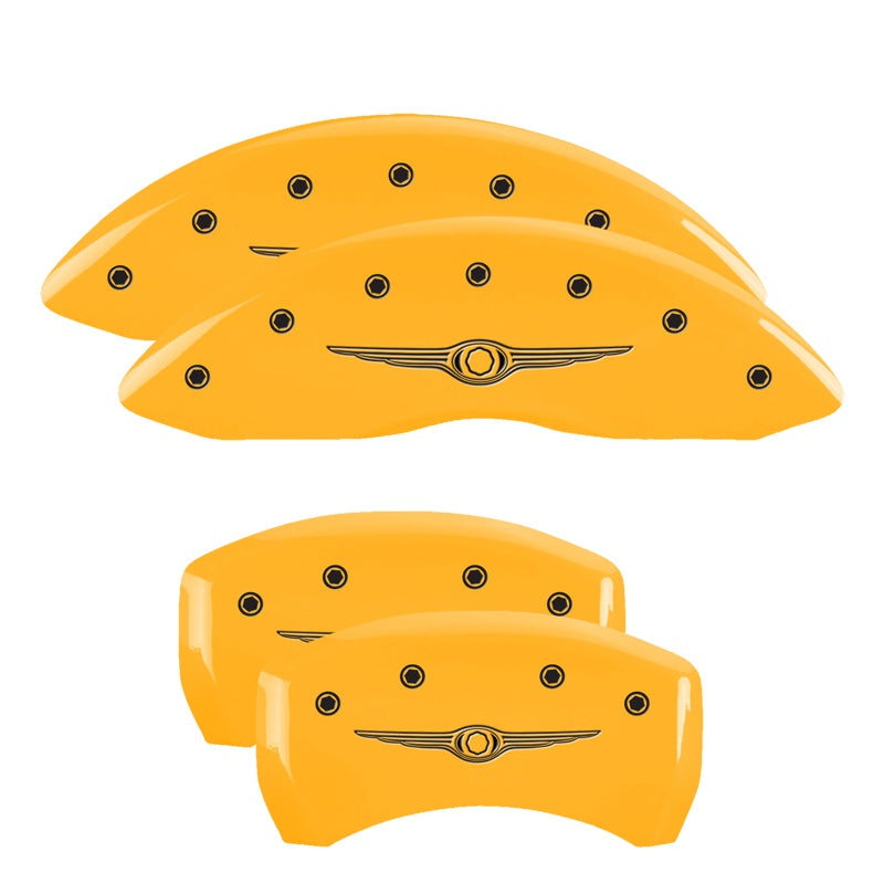 MGP 4 Caliper Covers Engraved F &amp; R Chrysler Wing Yellow Finish Black Char 2005 Chrysler Crossfire - 32010SCW1YL