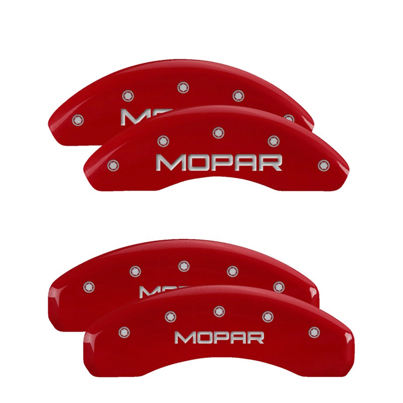MGP 4 Caliper Covers Engraved Front &amp; Rear MOPAR Red finish silver ch - 32014SMOPRD