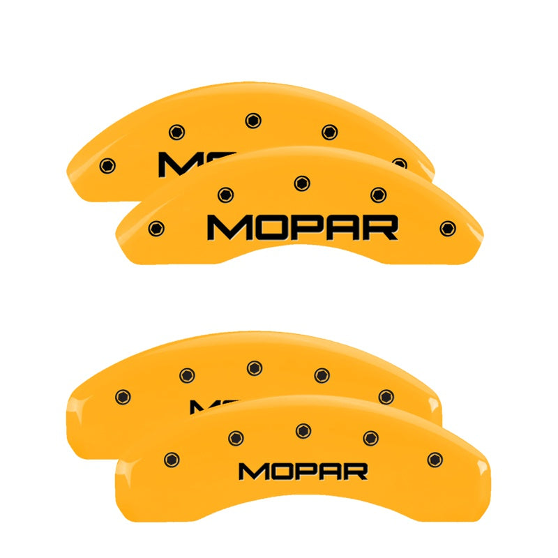 MGP 4 Caliper Covers Engraved Front &amp; Rear Mopar Yellow Finish Black Char 1999 Chrysler Prowler - 32014SMOPYL