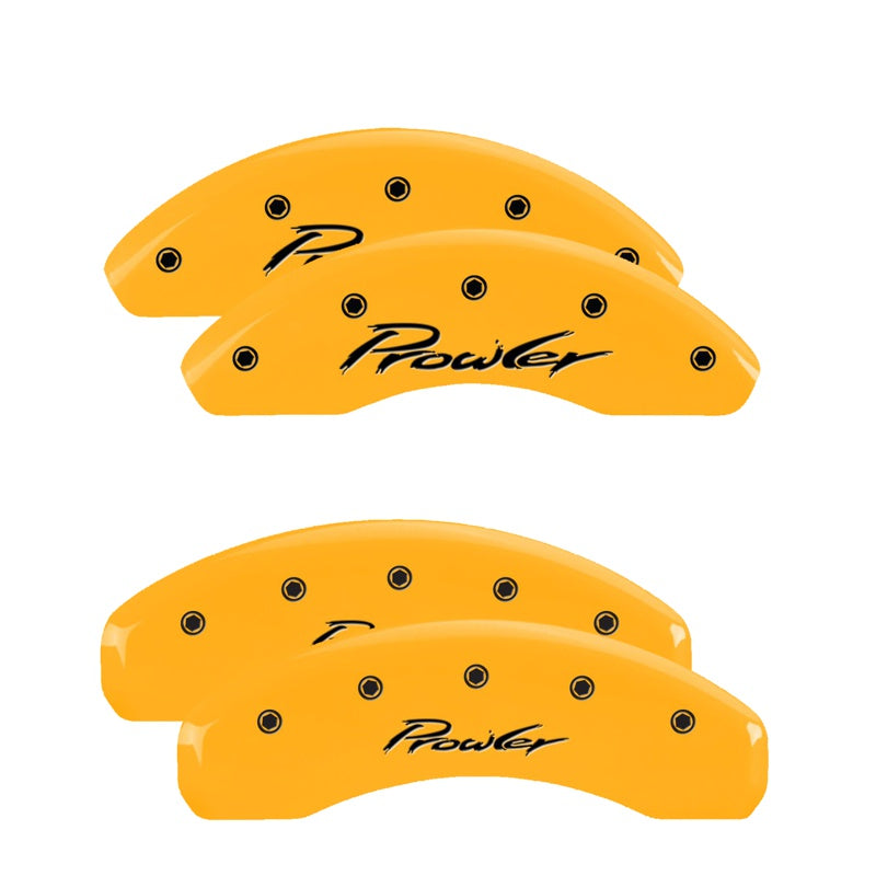 MGP 4 Caliper Covers Engraved Front &amp; Rear 97-02 Chrysler Prowler Yellow Finish Black Prowler Logo - 32014SPRLYL
