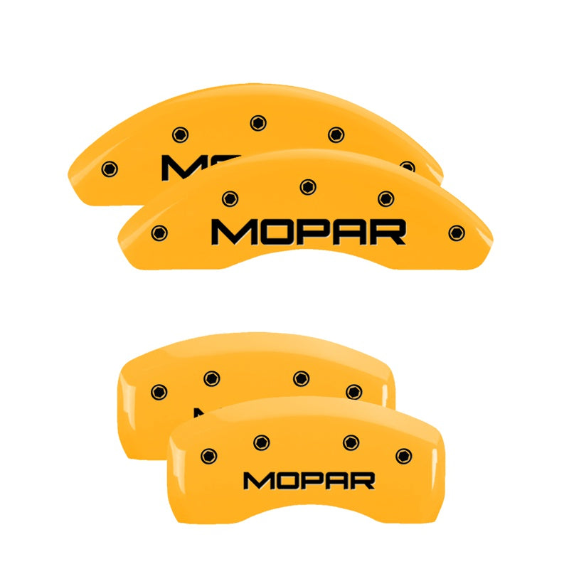 MGP 4 Caliper Covers Engraved Front &amp; Rear Mopar Yellow Finish Black Char 2005 Chrysler Sebring - 32015SMOPYL