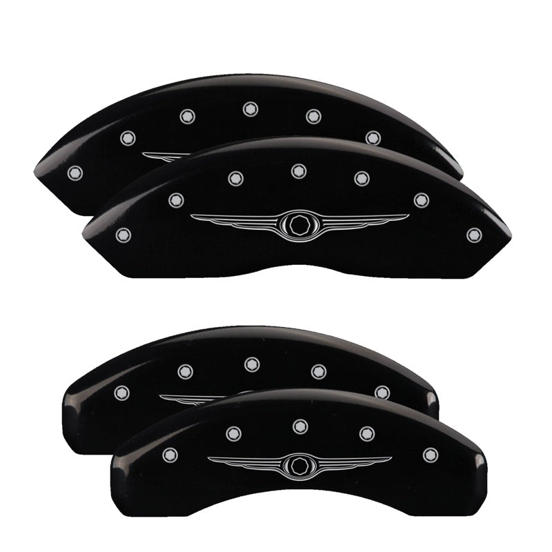 MGP 4 Caliper Covers Engraved Front &amp; Rear Style 1/Chrysler Wing Black finish silver ch - 32021SCW1BK