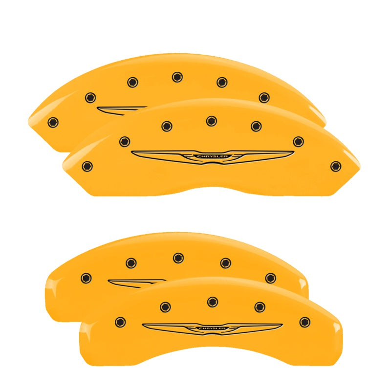 MGP 4 Caliper Covers Engraved Front &amp; Rear Style 2/Chrysler Wing Yellow finish black ch - 32021SCW2YL