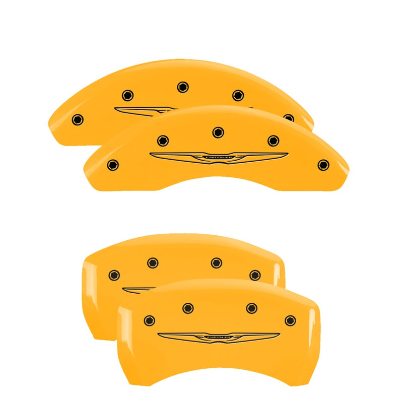 MGP 4 Caliper Covers Engraved Front &amp; Rear Style 2/Chrysler Wing Yellow finish black ch - 32022SCW2YL