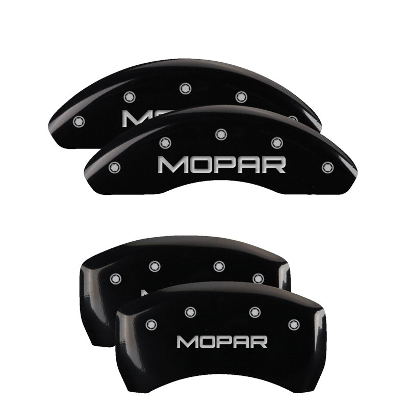 MGP 4 Caliper Covers Engraved Front &amp; Rear MOPAR Black finish silver ch - 32022SMOPBK
