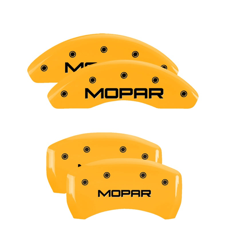 MGP 4 Caliper Covers Engraved Front &amp; Rear MOPAR Yellow finish black ch - 32023SMOPYL