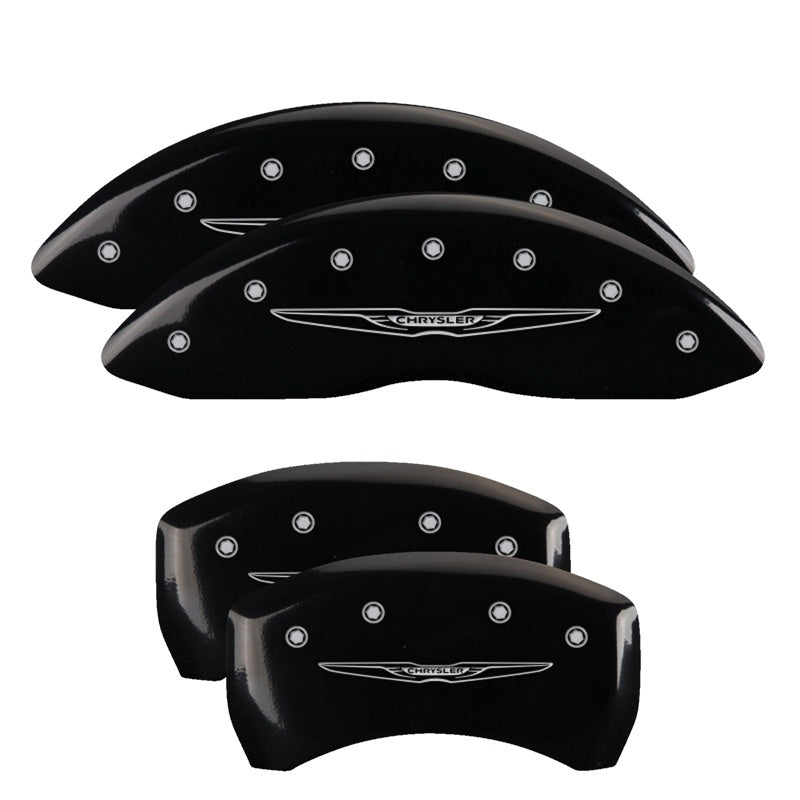 MGP 4 Caliper Covers Engraved F &amp; R Chrysler Wing Black Finish Silver Char 2017 Chrysler Pacifica - 32025SCW2BK