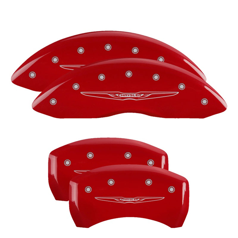 MGP 4 Caliper Covers Engraved Front &amp; Rear Chrysler Wing Red Finish Silver Char 17 Chrysler Pacifica - 32025SCW2RD